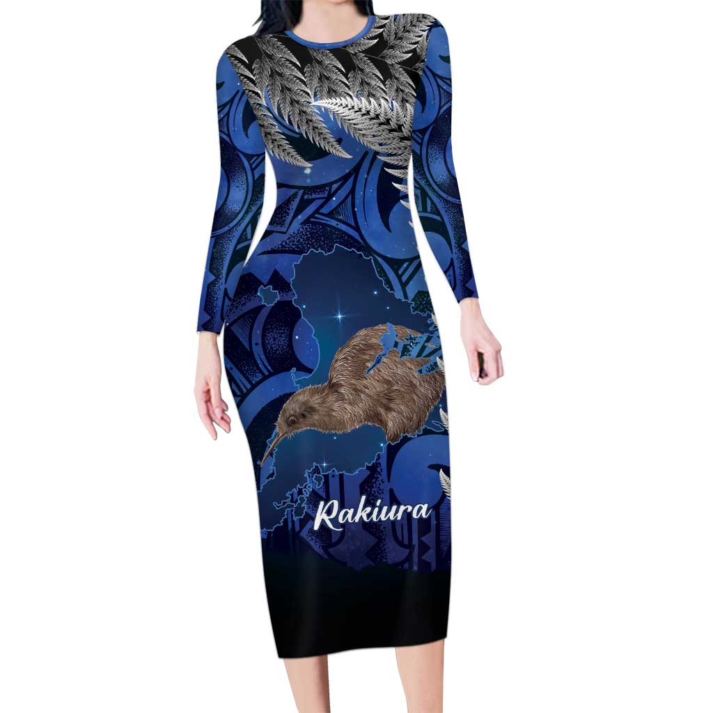 New Zealand Stewart Island Long Sleeve Bodycon Dress Rakiura Kiwi Maori Glowing Sky