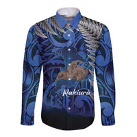 New Zealand Stewart Island Long Sleeve Button Shirt Rakiura Kiwi Maori Glowing Sky LT14 Unisex Blue - Polynesian Pride