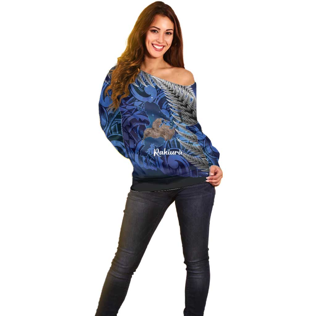 New Zealand Stewart Island Off Shoulder Sweater Rakiura Kiwi Maori Glowing Sky