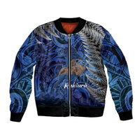 New Zealand Stewart Island Sleeve Zip Bomber Jacket Rakiura Kiwi Maori Glowing Sky LT14 Unisex Blue - Polynesian Pride