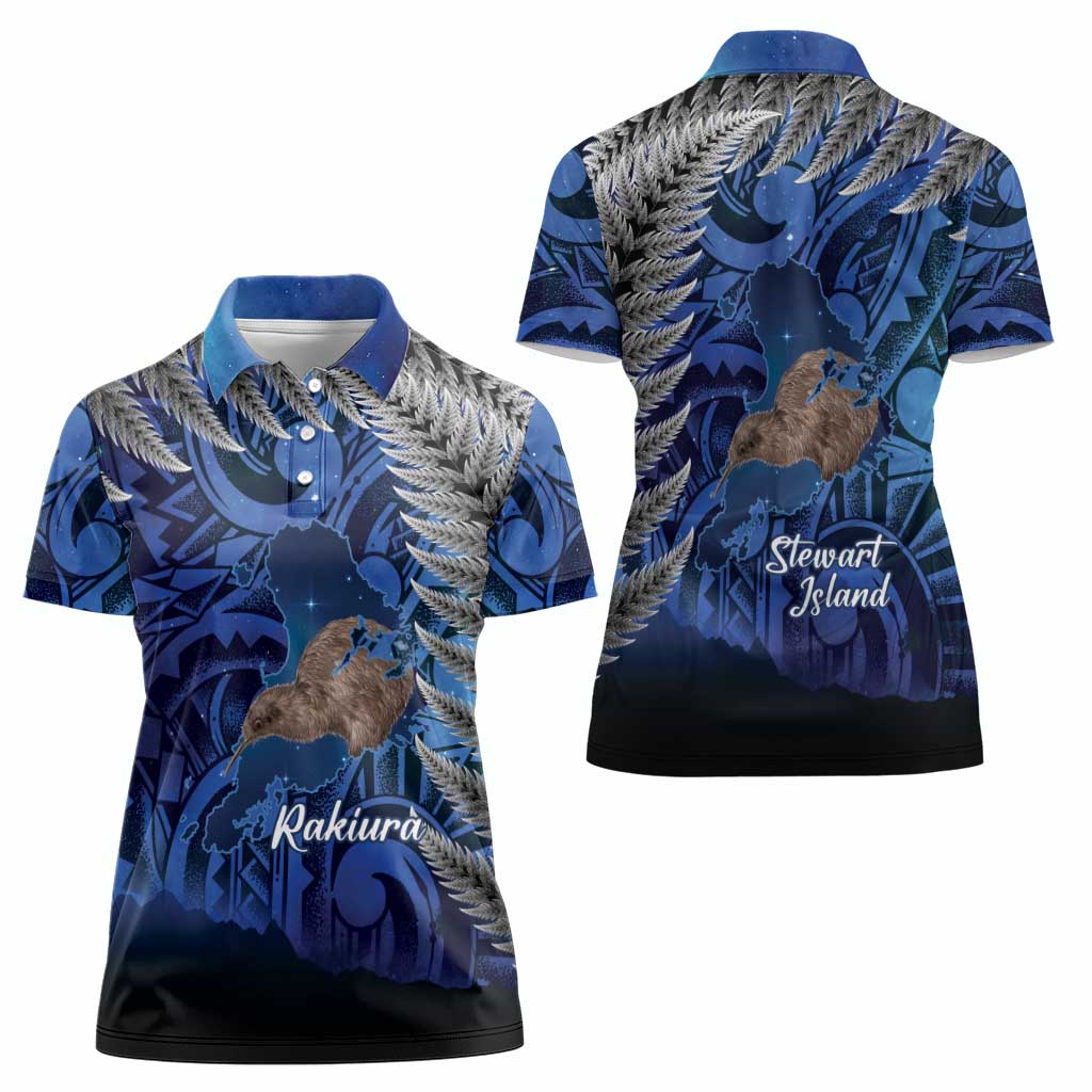 New Zealand Stewart Island Women Polo Shirt Rakiura Kiwi Maori Glowing Sky