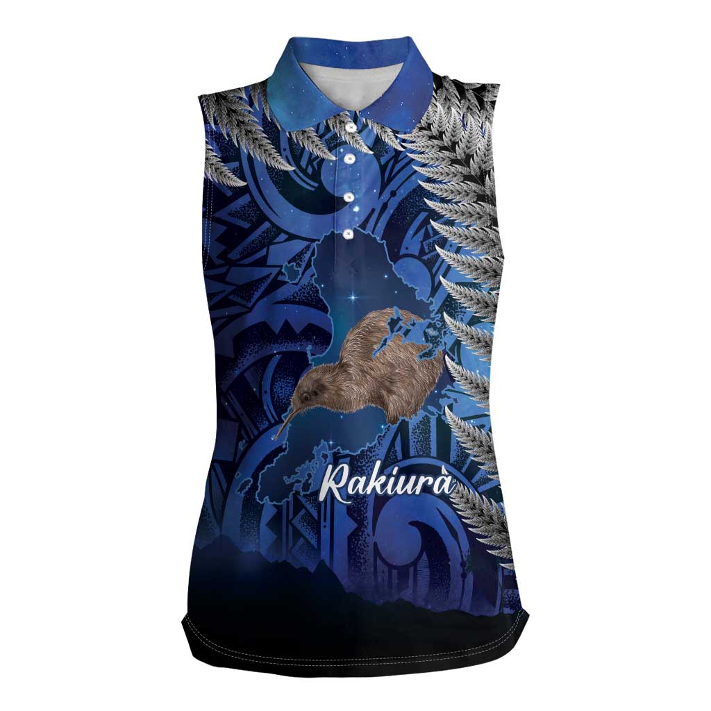 New Zealand Stewart Island Women Sleeveless Polo Shirt Rakiura Kiwi Maori Glowing Sky