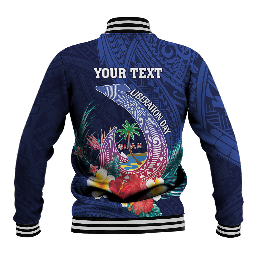Personalised Guam Liberation Day Baseball Jacket Happy 80th Anniversary Fish Hook Mix Tropical Flowers