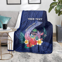 Personalised Guam Liberation Day Blanket Happy 80th Anniversary Fish Hook Mix Tropical Flowers