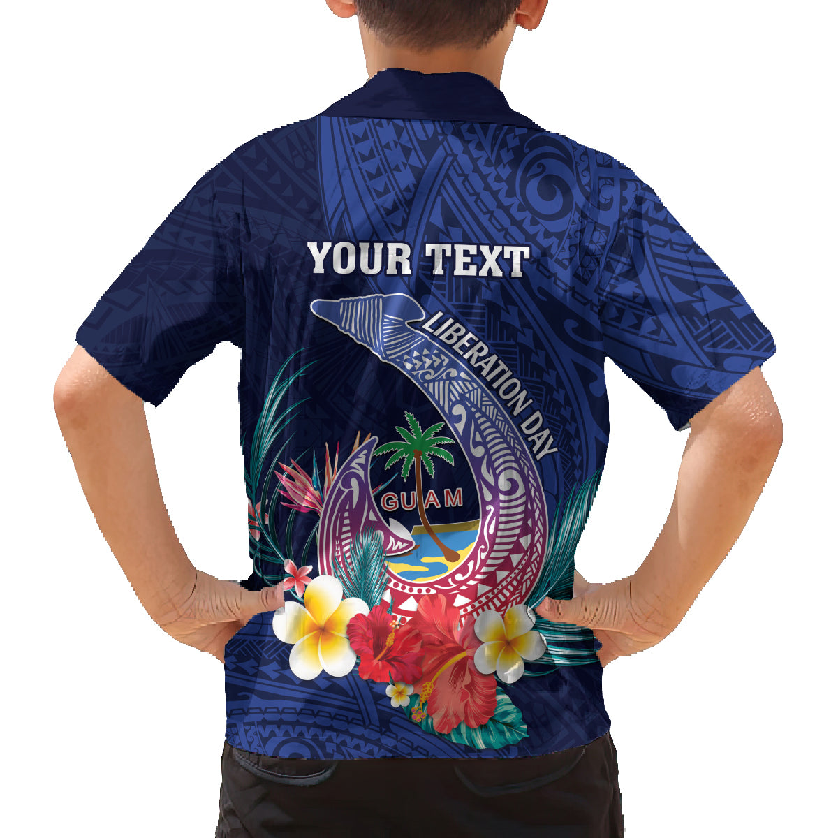Personalised Guam Liberation Day Family Matching Long Sleeve Bodycon Dress and Hawaiian Shirt Happy 80th Anniversary Fish Hook Mix Tropical Flowers