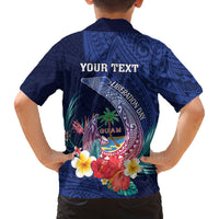 Personalised Guam Liberation Day Family Matching Off The Shoulder Long Sleeve Dress and Hawaiian Shirt Happy 80th Anniversary Fish Hook Mix Tropical Flowers