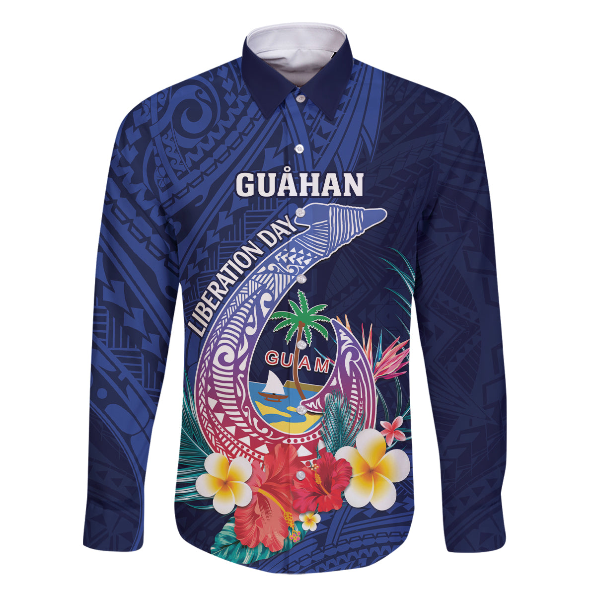 Personalised Guam Liberation Day Family Matching Off Shoulder Short Dress and Hawaiian Shirt Happy 80th Anniversary Fish Hook Mix Tropical Flowers