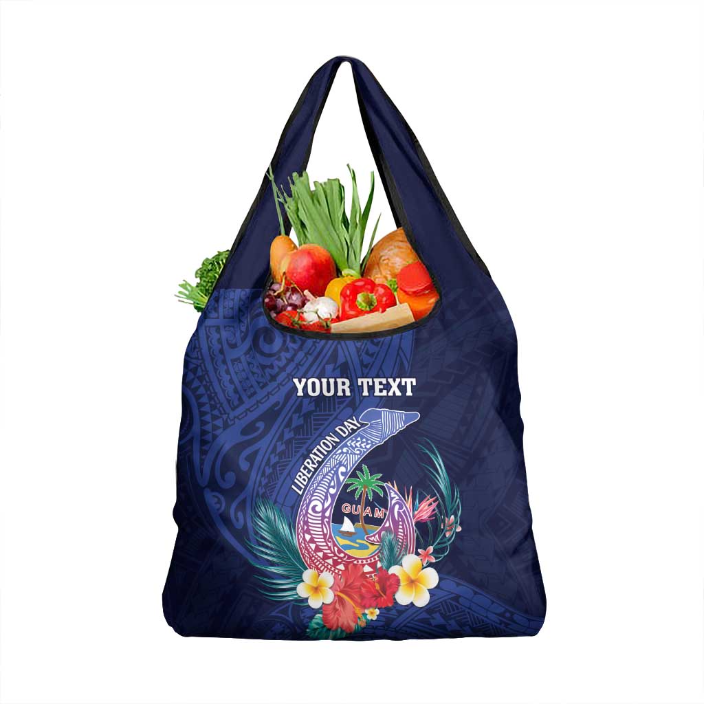 Personalised Guam Liberation Day Grocery Bag Happy 80th Anniversary Fish Hook Mix Tropical Flowers