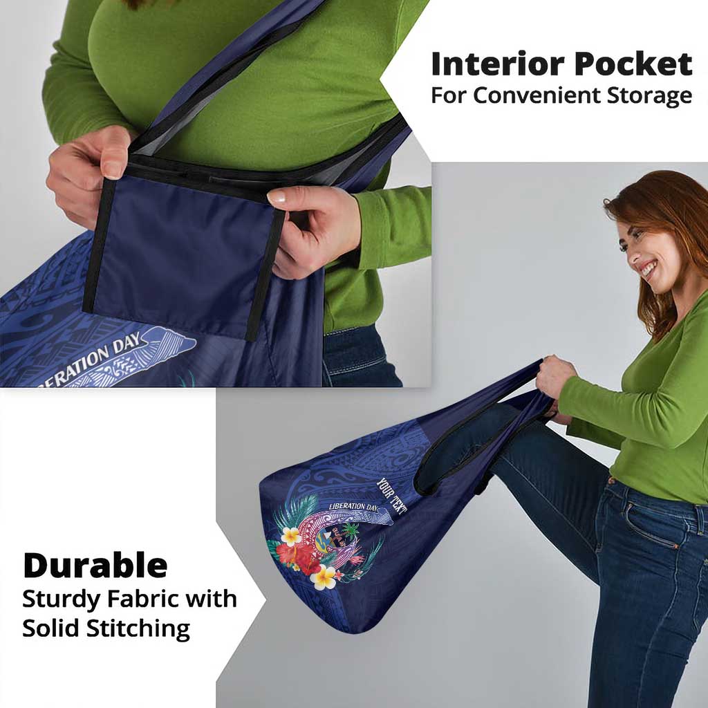 Personalised Guam Liberation Day Grocery Bag Happy 80th Anniversary Fish Hook Mix Tropical Flowers