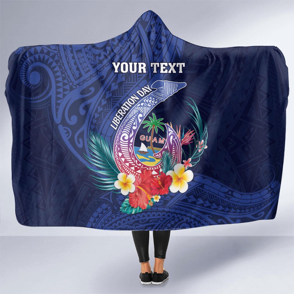 Personalised Guam Liberation Day Hooded Blanket Happy 80th Anniversary Fish Hook Mix Tropical Flowers