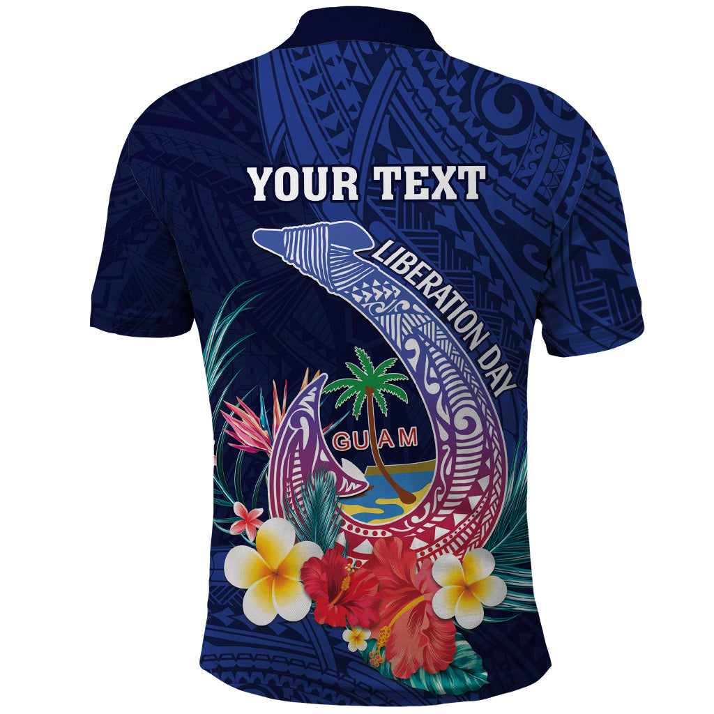 Personalised Guam Liberation Day Polo Shirt Happy 80th Anniversary Fish Hook Mix Tropical Flowers
