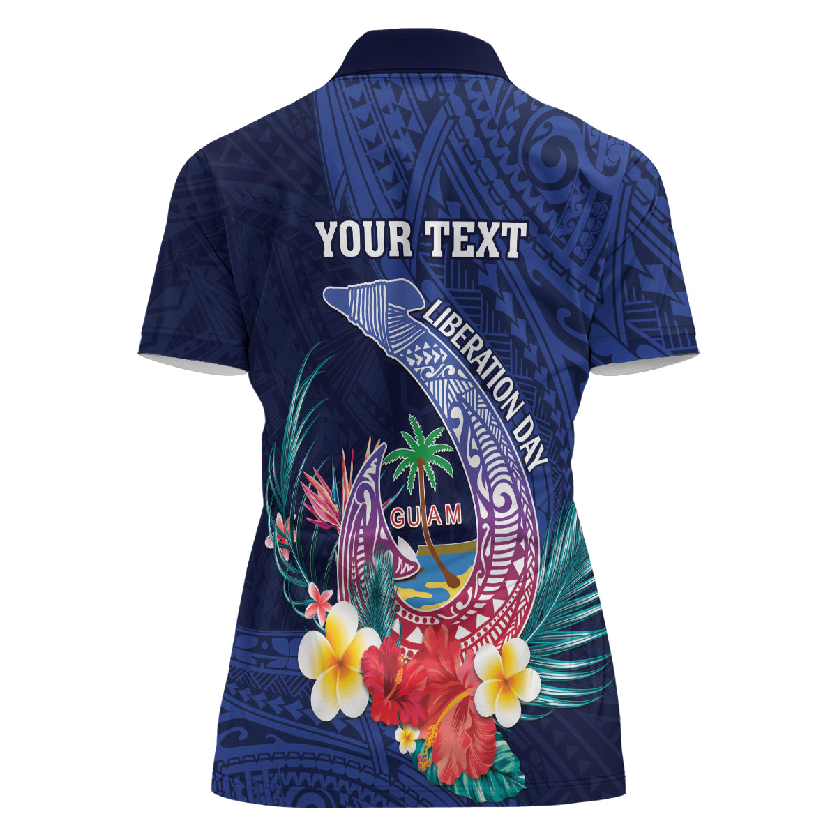 Personalised Guam Liberation Day Women Polo Shirt Happy 80th Anniversary Fish Hook Mix Tropical Flowers