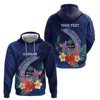 Personalised Guam Liberation Day Zip Hoodie Happy 80th Anniversary Fish Hook Mix Tropical Flowers