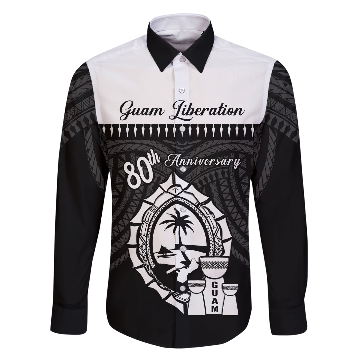 Guam Liberation Day Family Matching Puletasi and Hawaiian Shirt Biba Guahan Chamorro 80th Anniversary - Black