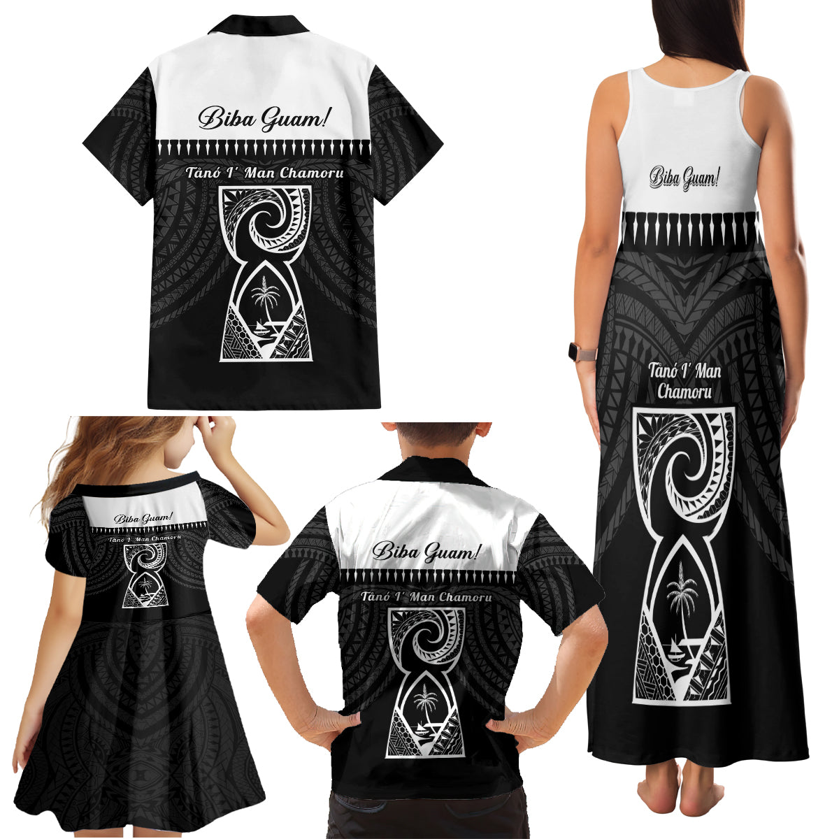 Guam Liberation Day Family Matching Tank Maxi Dress and Hawaiian Shirt Biba Guahan Chamorro 80th Anniversary - Black