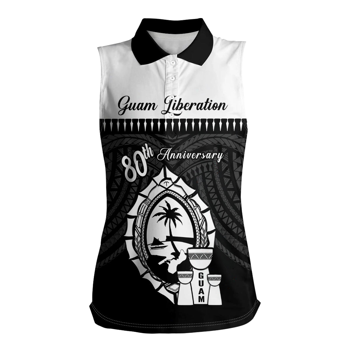 Guam Liberation Day Women Sleeveless Polo Shirt Biba Guahan Chamorro 80th Anniversary - Black