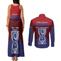Guam Liberation Day Couples Matching Tank Maxi Dress and Long Sleeve Button Shirt Biba Guahan Chamorro 80th Anniversary - Blue