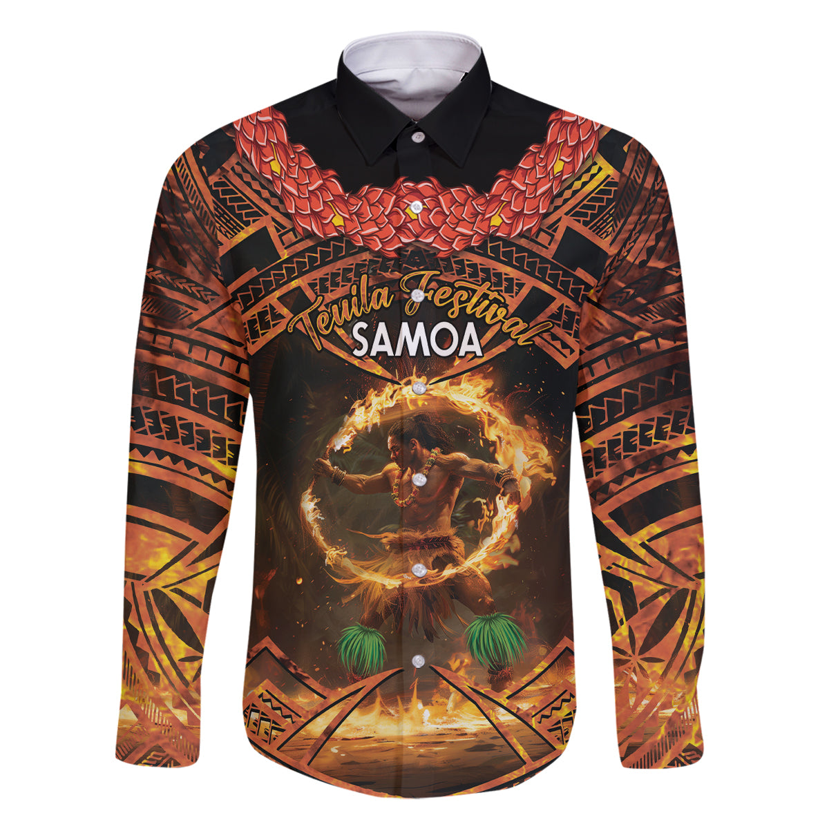 Samoa Teuila 2024 Festival Family Matching Long Sleeve Bodycon Dress and Hawaiian Shirt Samoan Siva Afi With Red Gingers