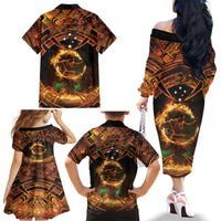 Samoa Teuila 2024 Festival Family Matching Off The Shoulder Long Sleeve Dress and Hawaiian Shirt Samoan Siva Afi With Red Gingers