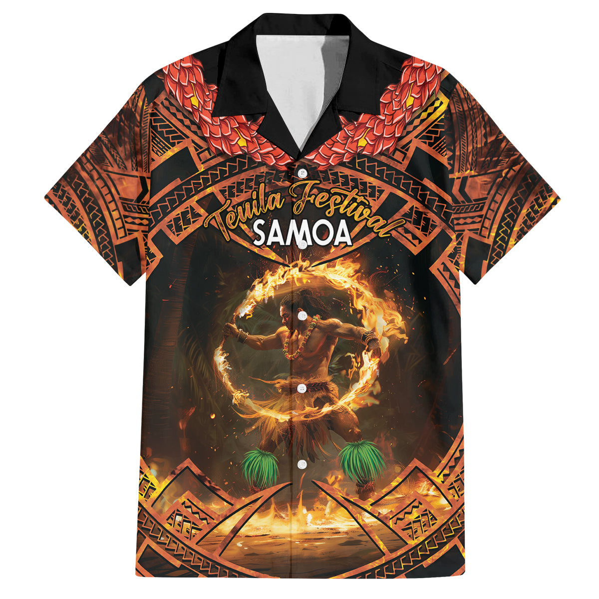 Samoa Teuila 2024 Festival Family Matching Summer Maxi Dress and Hawaiian Shirt Samoan Siva Afi With Red Gingers