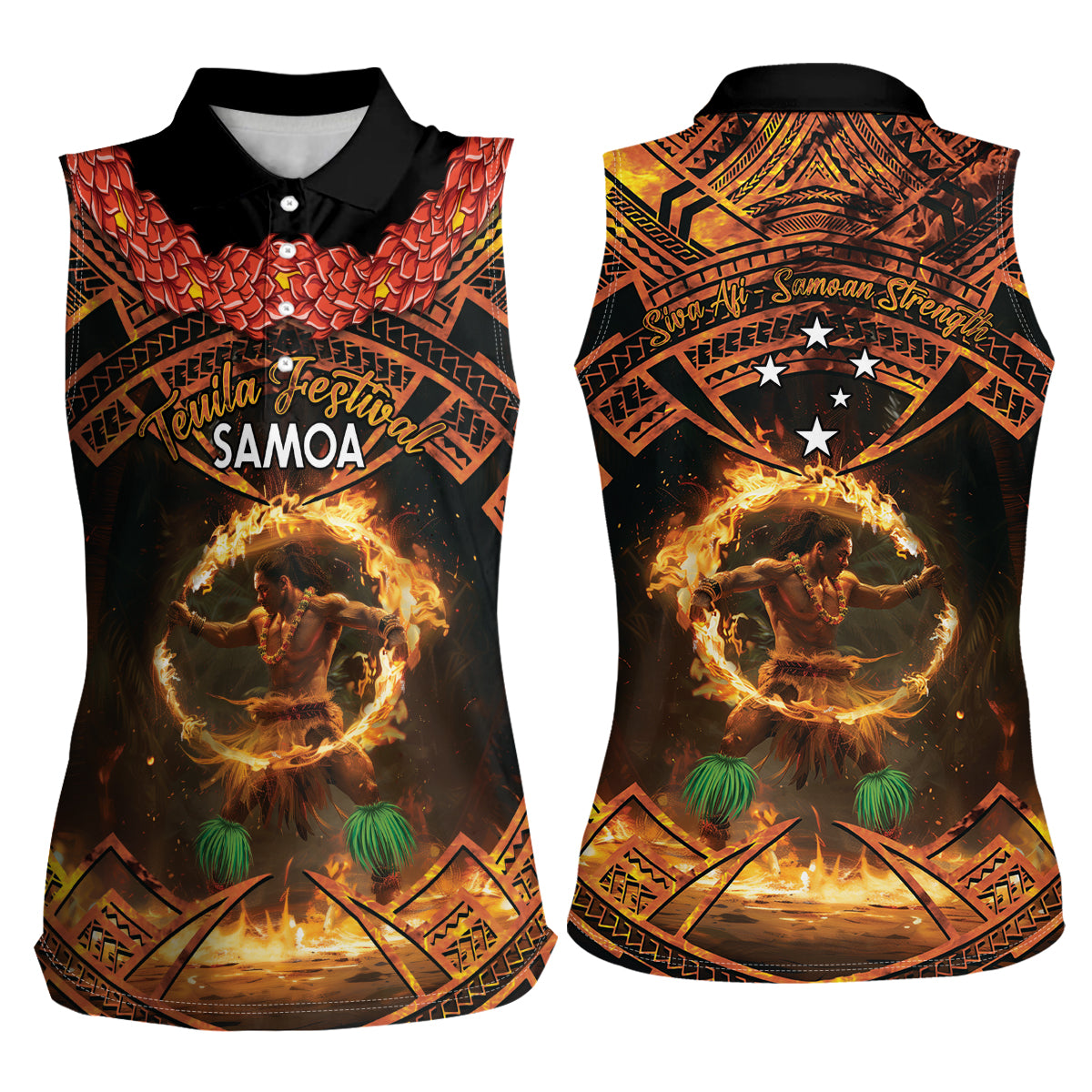Samoa Teuila 2024 Festival Women Sleeveless Polo Shirt Samoan Siva Afi With Red Gingers