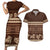 Brown Samoa Siapo Teuila Flowers Couples Matching Short Sleeve Bodycon Dress and Hawaiian Shirt