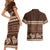 Brown Samoa Siapo Teuila Flowers Couples Matching Short Sleeve Bodycon Dress and Hawaiian Shirt