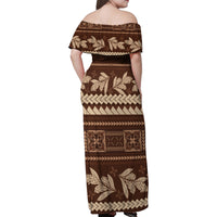 Brown Samoa Siapo Teuila Flowers Family Matching Off Shoulder Maxi Dress and Hawaiian Shirt