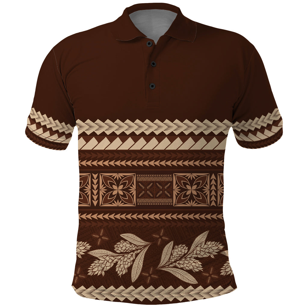 Brown Samoa Siapo Teuila Flowers Polo Shirt