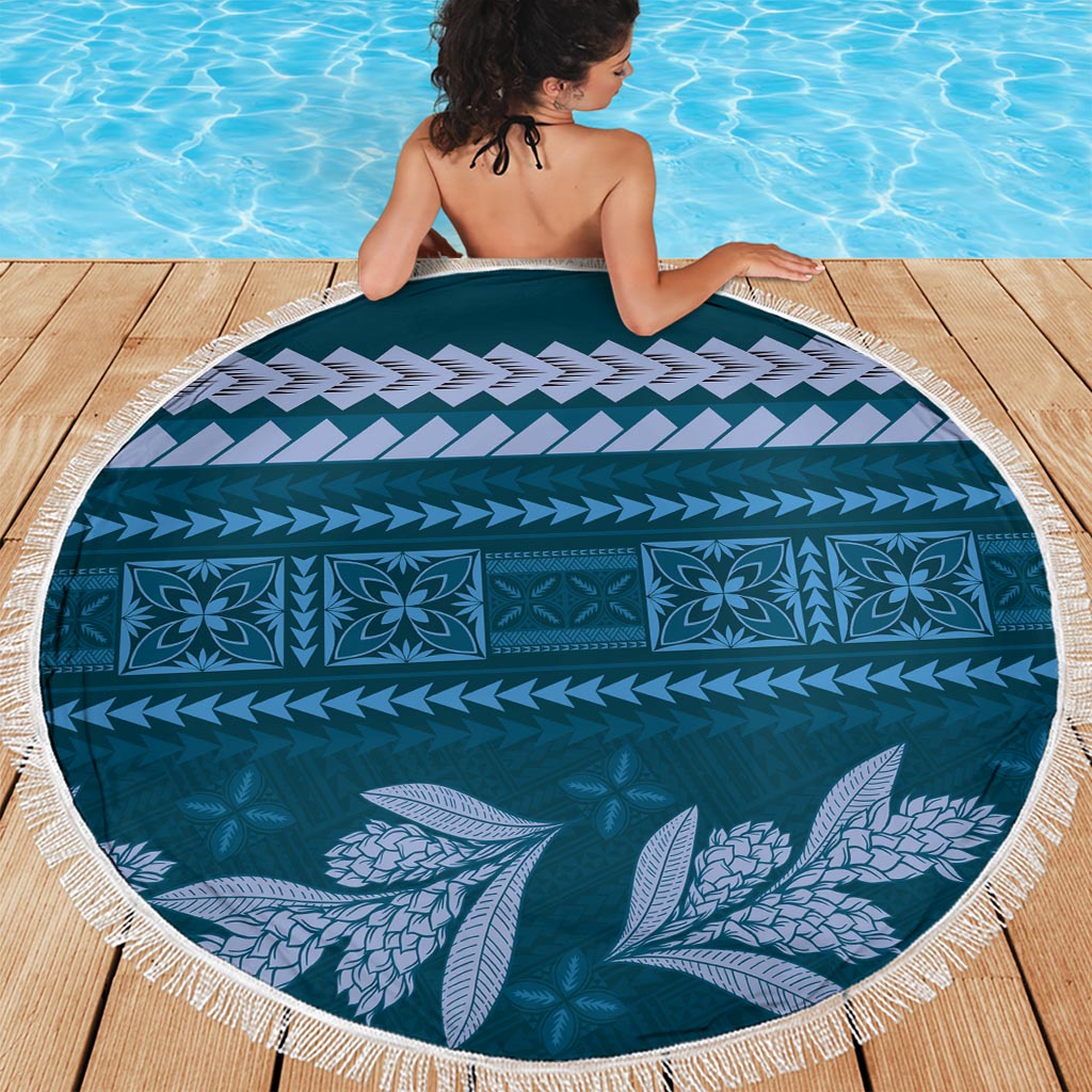 Dark Cyan Samoa Siapo Teuila Flowers Beach Blanket