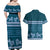 Dark Cyan Samoa Siapo Teuila Flowers Couples Matching Off Shoulder Maxi Dress and Hawaiian Shirt