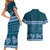 Dark Cyan Samoa Siapo Teuila Flowers Couples Matching Short Sleeve Bodycon Dress and Hawaiian Shirt