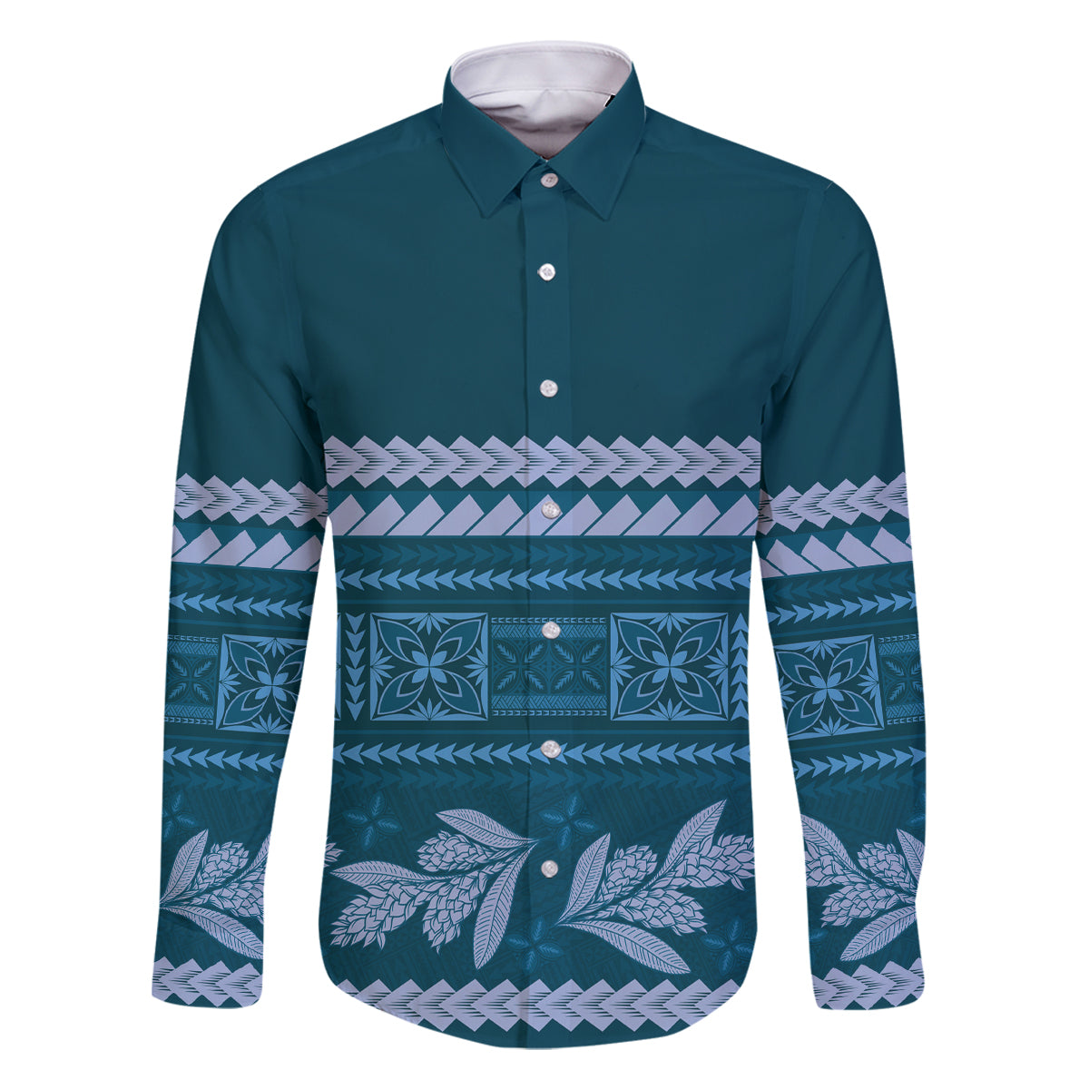 Dark Cyan Samoa Siapo Teuila Flowers Family Matching Long Sleeve Bodycon Dress and Hawaiian Shirt