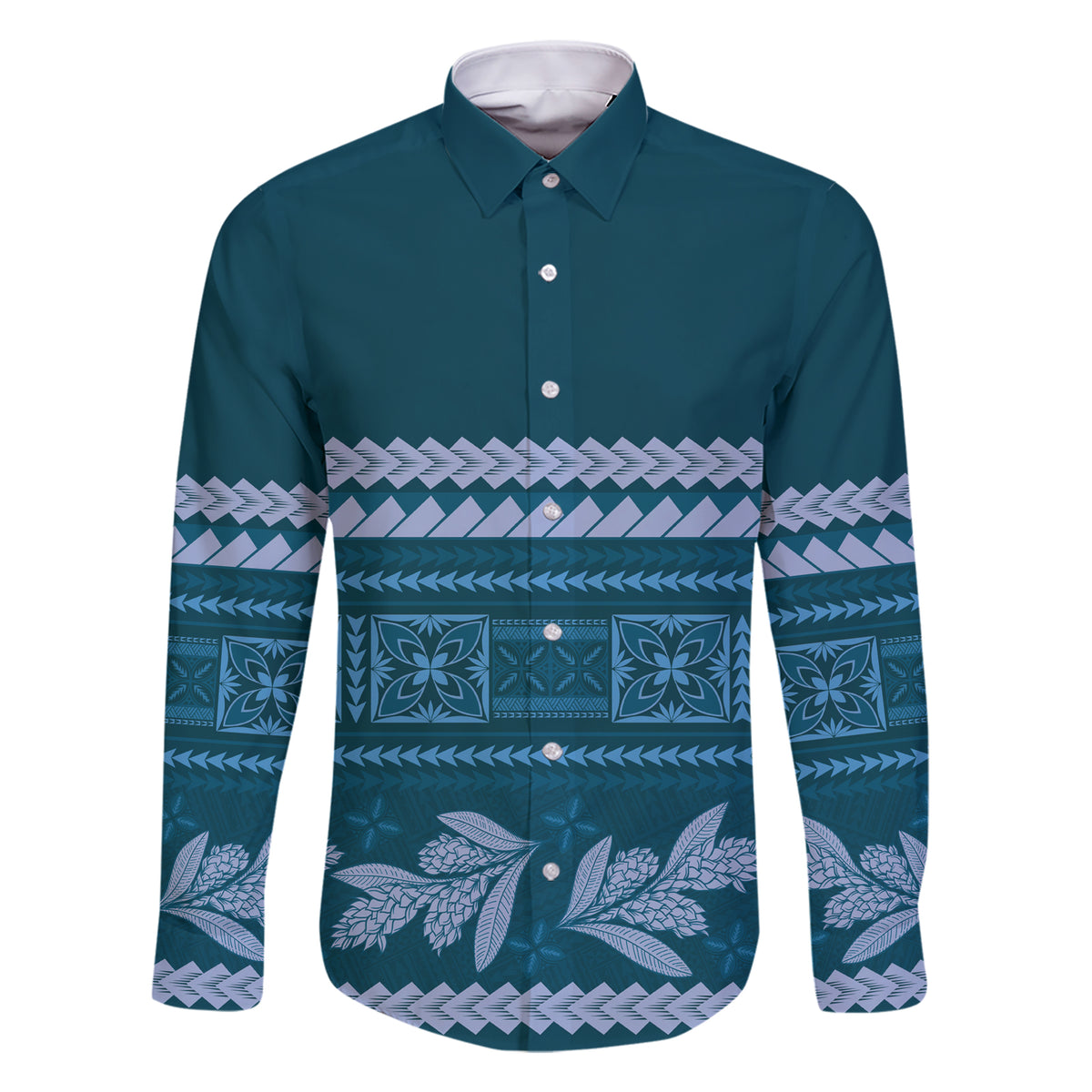 Dark Cyan Samoa Siapo Teuila Flowers Family Matching Short Sleeve Bodycon Dress and Hawaiian Shirt