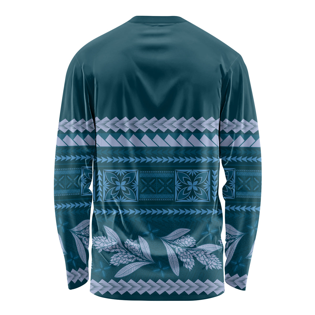 Dark Cyan Samoa Siapo Teuila Flowers Long Sleeve Shirt