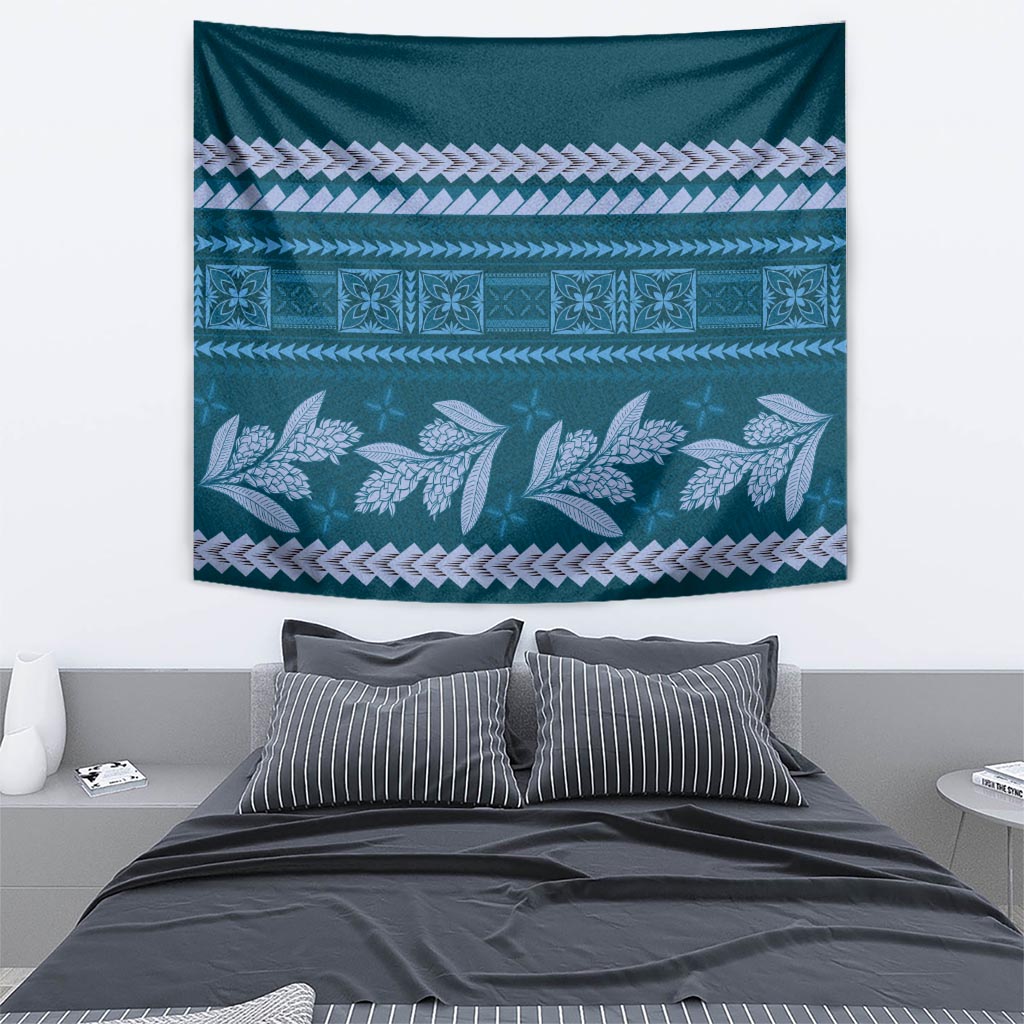 Dark Cyan Samoa Siapo Teuila Flowers Tapestry