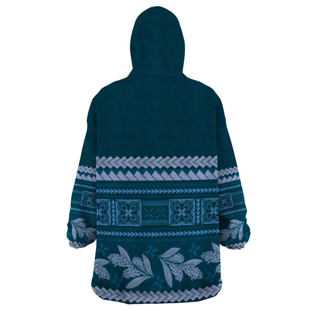 Dark Cyan Samoa Siapo Teuila Flowers Wearable Blanket Hoodie