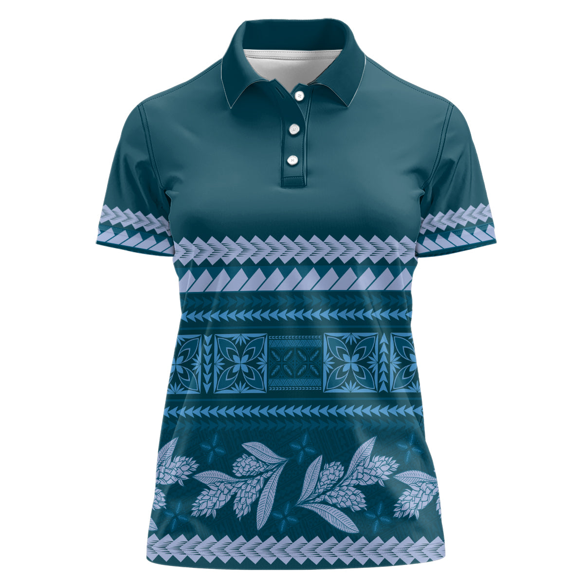 Dark Cyan Samoa Siapo Teuila Flowers Women Polo Shirt