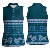 Dark Cyan Samoa Siapo Teuila Flowers Women Sleeveless Polo Shirt