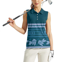 Dark Cyan Samoa Siapo Teuila Flowers Women Sleeveless Polo Shirt