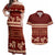 Red Samoa Siapo Teuila Flowers Couples Matching Off Shoulder Maxi Dress and Hawaiian Shirt