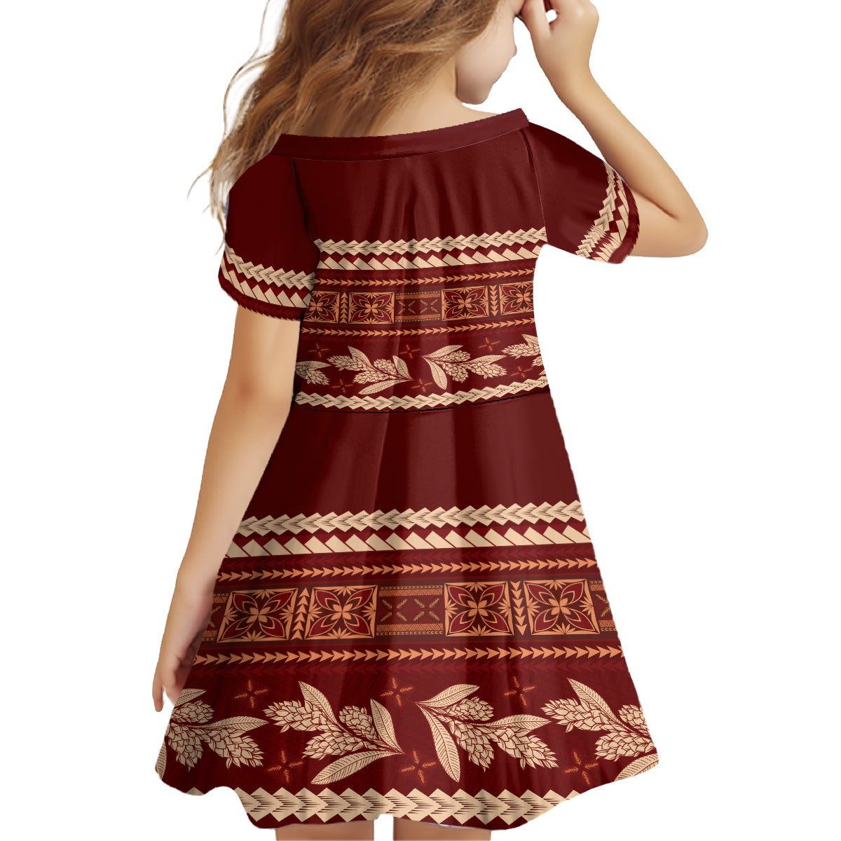 Red Samoa Siapo Teuila Flowers Kid Short Sleeve Dress LT14 - Polynesian Pride