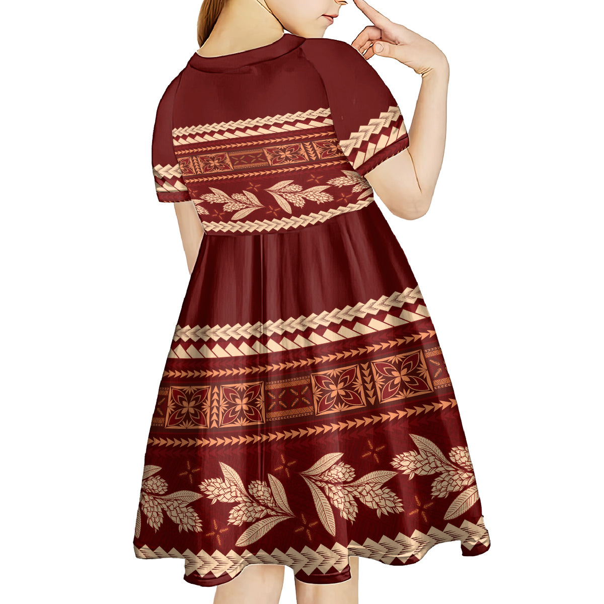 Red Samoa Siapo Teuila Flowers Kid Short Sleeve Dress LT14 - Polynesian Pride
