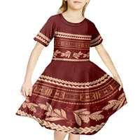Red Samoa Siapo Teuila Flowers Kid Short Sleeve Dress LT14 - Polynesian Pride