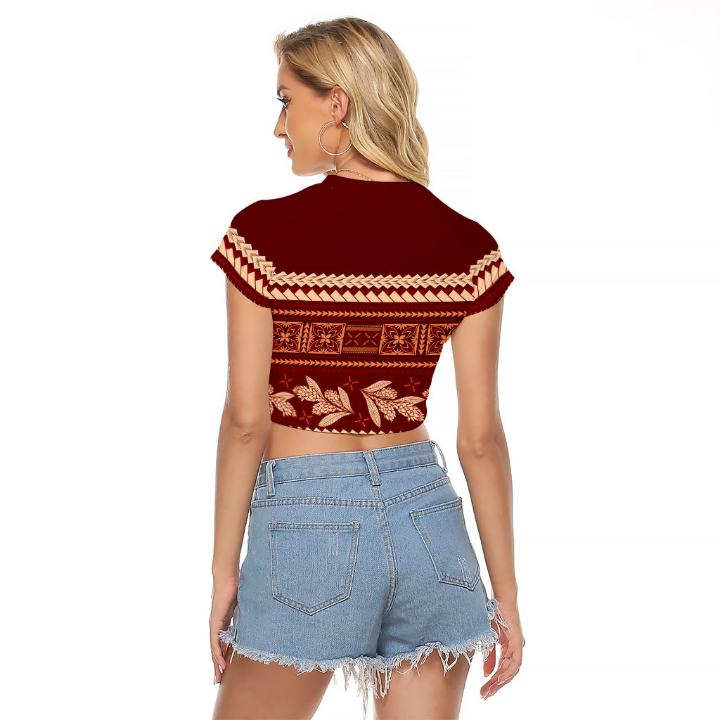 Red Samoa Siapo Teuila Flowers Raglan Cropped T Shirt