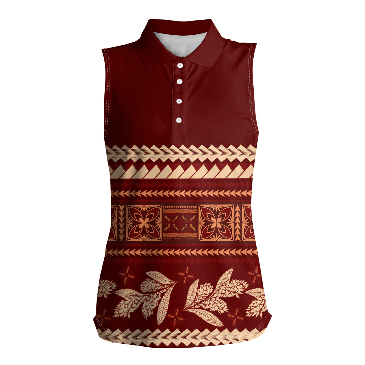 Red Samoa Siapo Teuila Flowers Women Sleeveless Polo Shirt LT14 Female Red - Polynesian Pride