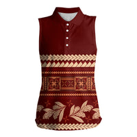 Red Samoa Siapo Teuila Flowers Women Sleeveless Polo Shirt LT14 Female Red - Polynesian Pride