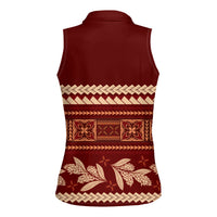 Red Samoa Siapo Teuila Flowers Women Sleeveless Polo Shirt LT14 - Polynesian Pride