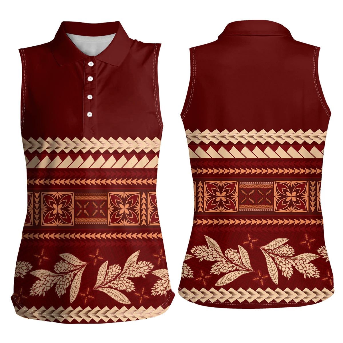 Red Samoa Siapo Teuila Flowers Women Sleeveless Polo Shirt LT14 - Polynesian Pride
