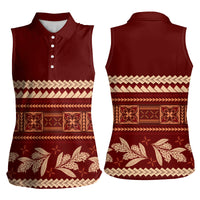 Red Samoa Siapo Teuila Flowers Women Sleeveless Polo Shirt LT14 - Polynesian Pride
